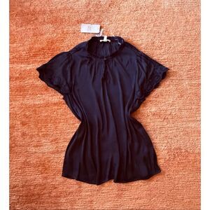Como Vintage Black Satin Blouse Size M Flutter Sleeve NWT